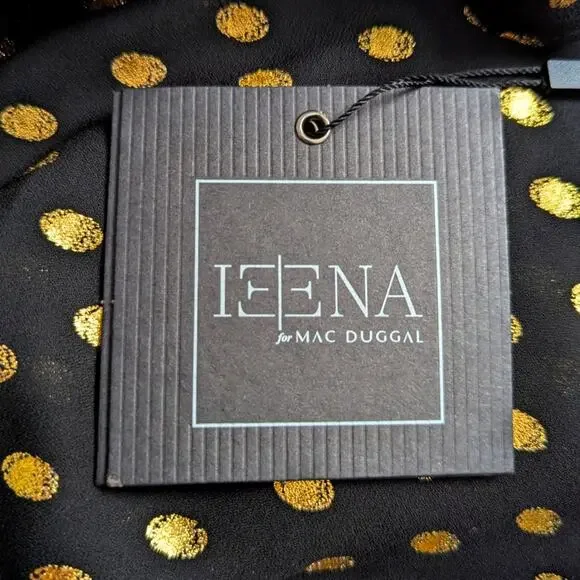 Mac Duggal Leena Flutter Sleeve Gilted Gold Polka Dot Wedding Guest Event Dress - Picture 3 of 6